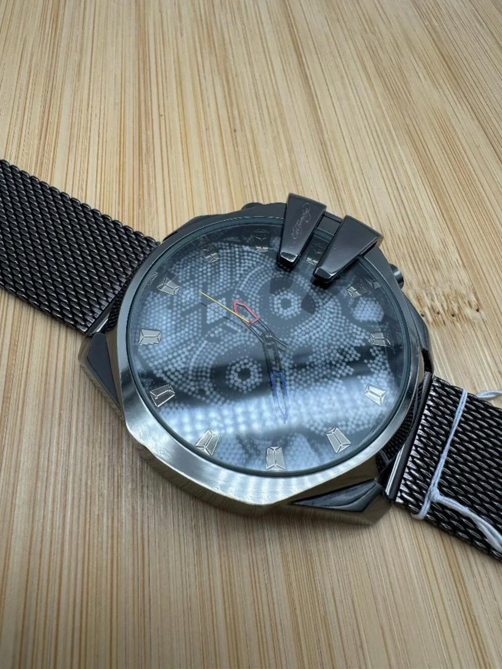 Ed Hardy Men's Skull Gunmetal Mesh Bracelet Watch 53mm Analog Quartz Wristwatch
